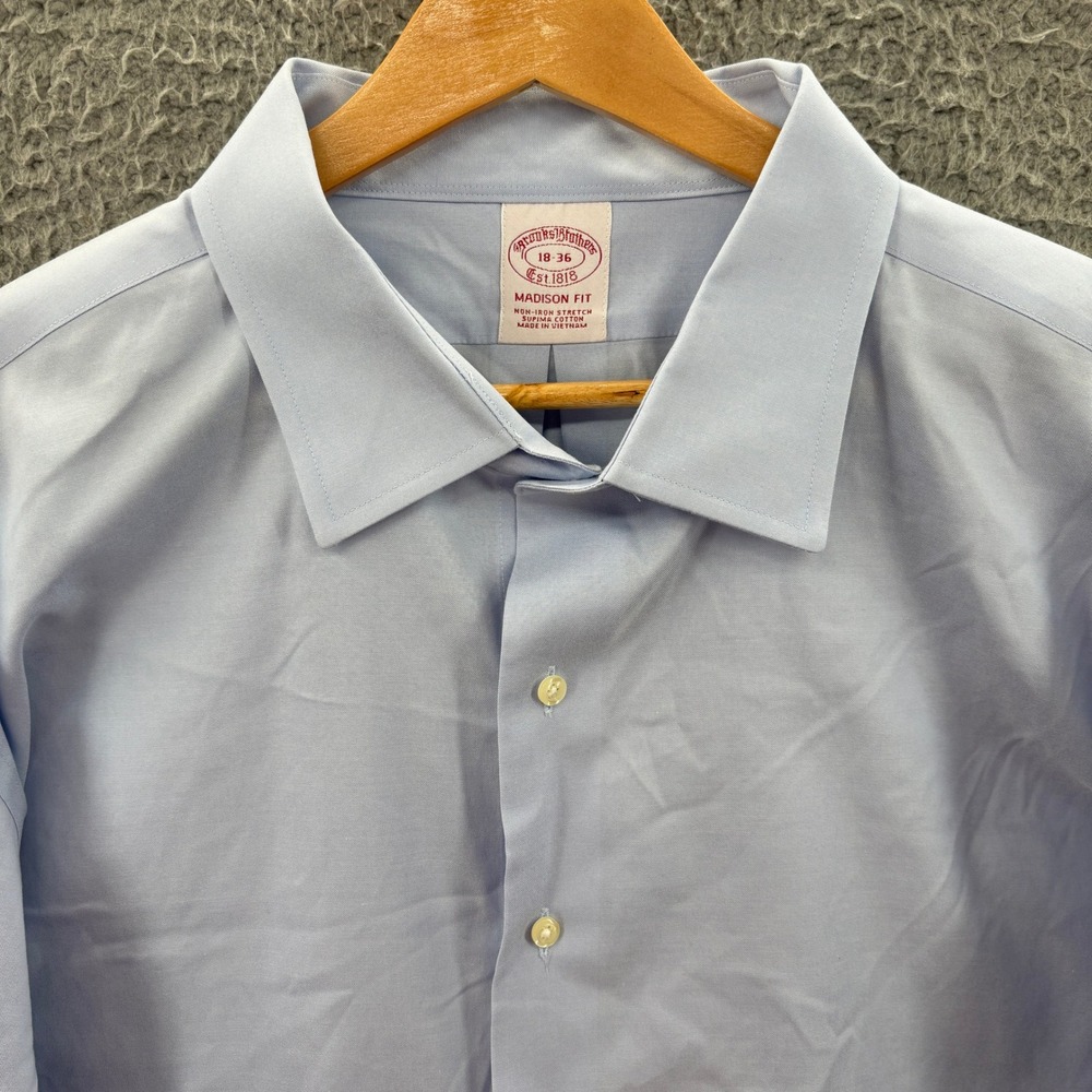 Brooks Brothers Dress Shirt Men 18 36 Blue Madison Fit Non-Iron French Cuffs  *